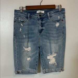 JUDY BLUE High‎ Waist Stretch Denim Short Distressed Light Wash Size Large